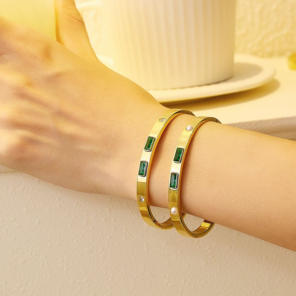 Unik Stainless steel plated 18-karat gold Rectangular stone bracelet