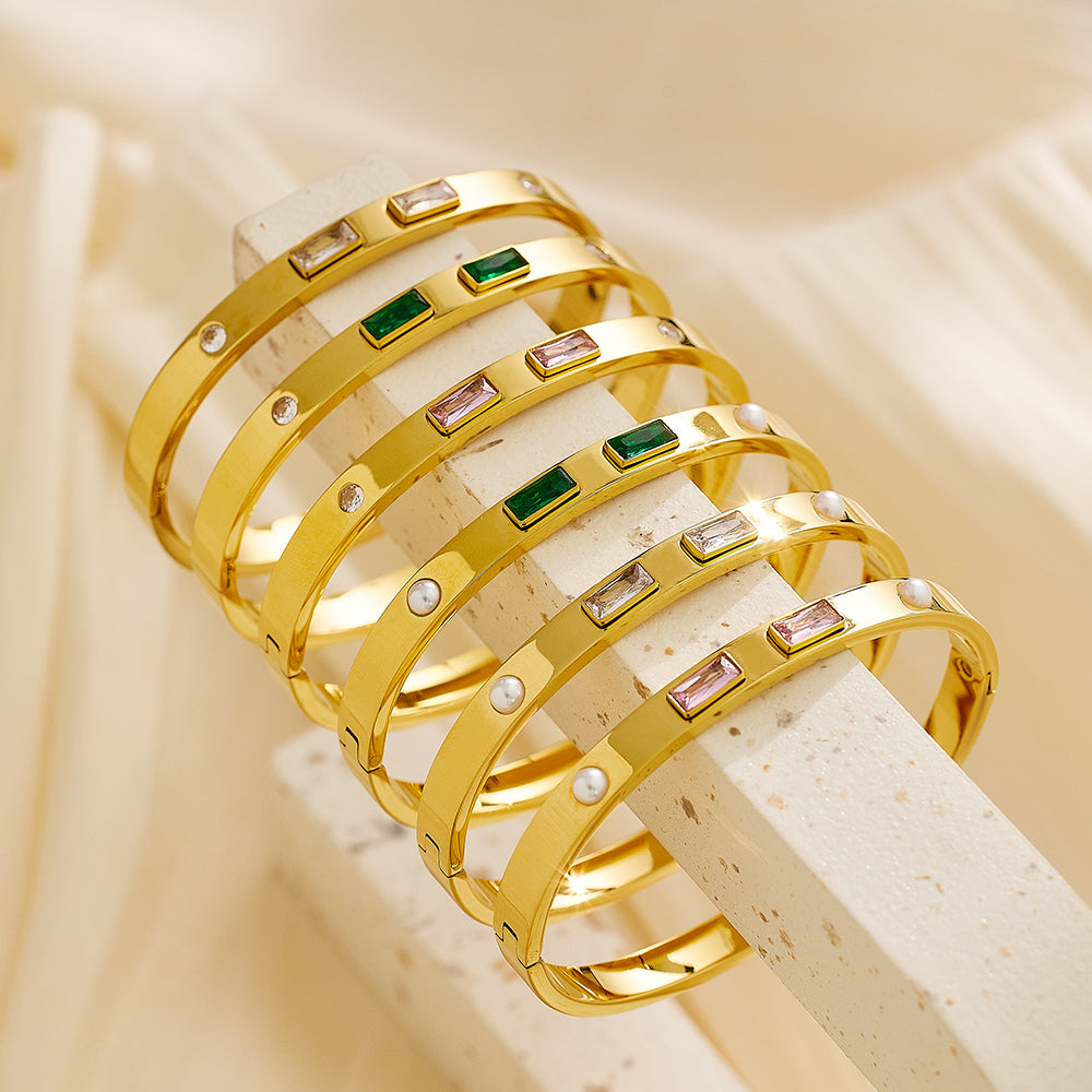 Unik Stainless steel plated 18-karat gold Rectangular stone bracelet