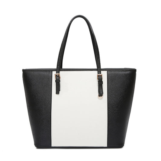 Unik Elegant Black and White Tote Bag with Chic Buckle Details