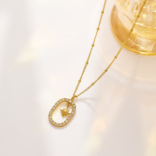 Unik Stainless steel 18k gold-plated zircon star hollow pendant necklace