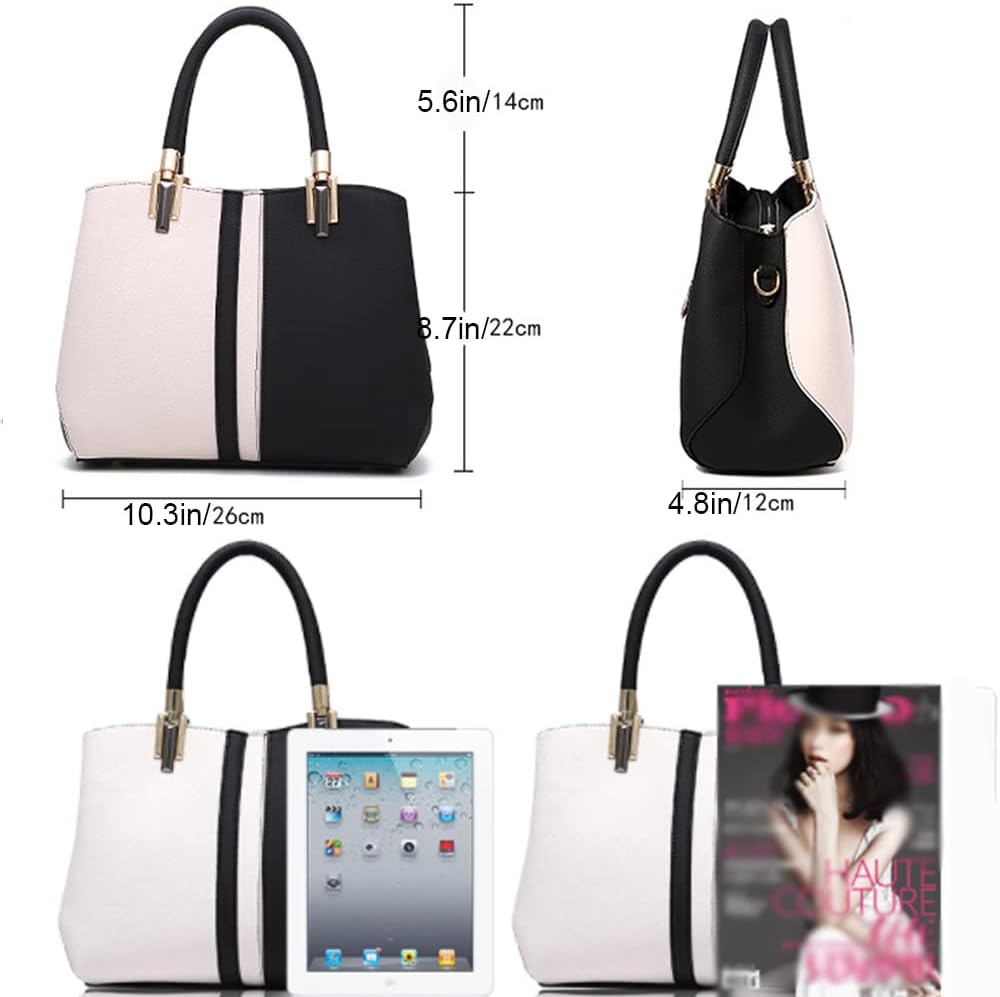 Downupdown Womens Handbags Faux Leather Satchel Contrast Color Patchwork Tote Bag Top Handle Purse Crossbody Bag Shoulder Bag