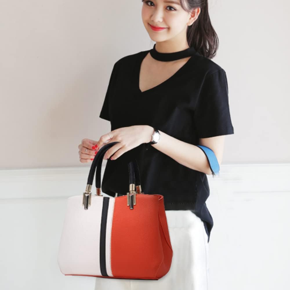 Downupdown Womens Handbags Faux Leather Satchel Contrast Color Patchwork Tote Bag Top Handle Purse Crossbody Bag Shoulder Bag