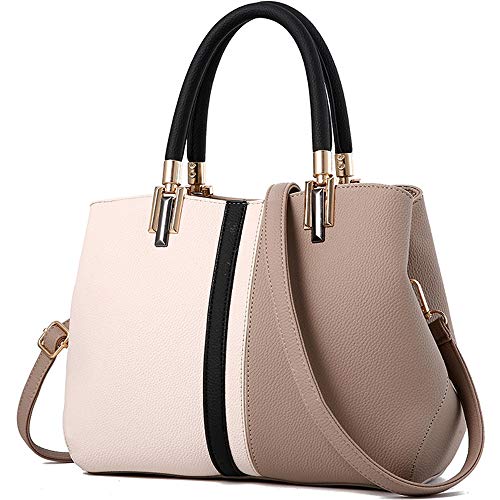 Downupdown Womens Handbags Faux Leather Satchel Contrast Color Patchwork Tote Bag Top Handle Purse Crossbody Bag Shoulder Bag