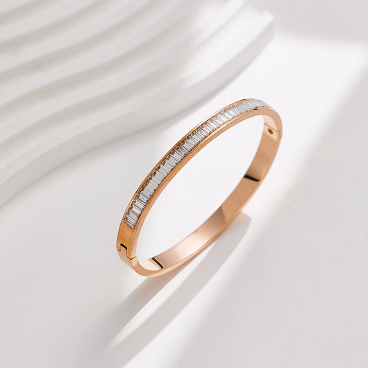 Unik Stainless steel plated 18-karat gold rectangular diamond buckle bracelet