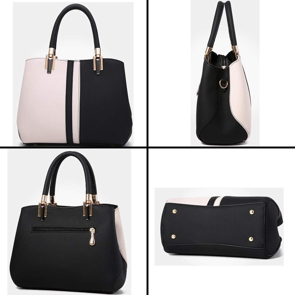 Downupdown Womens Handbags Faux Leather Satchel Contrast Color Patchwork Tote Bag Top Handle Purse Crossbody Bag Shoulder Bag