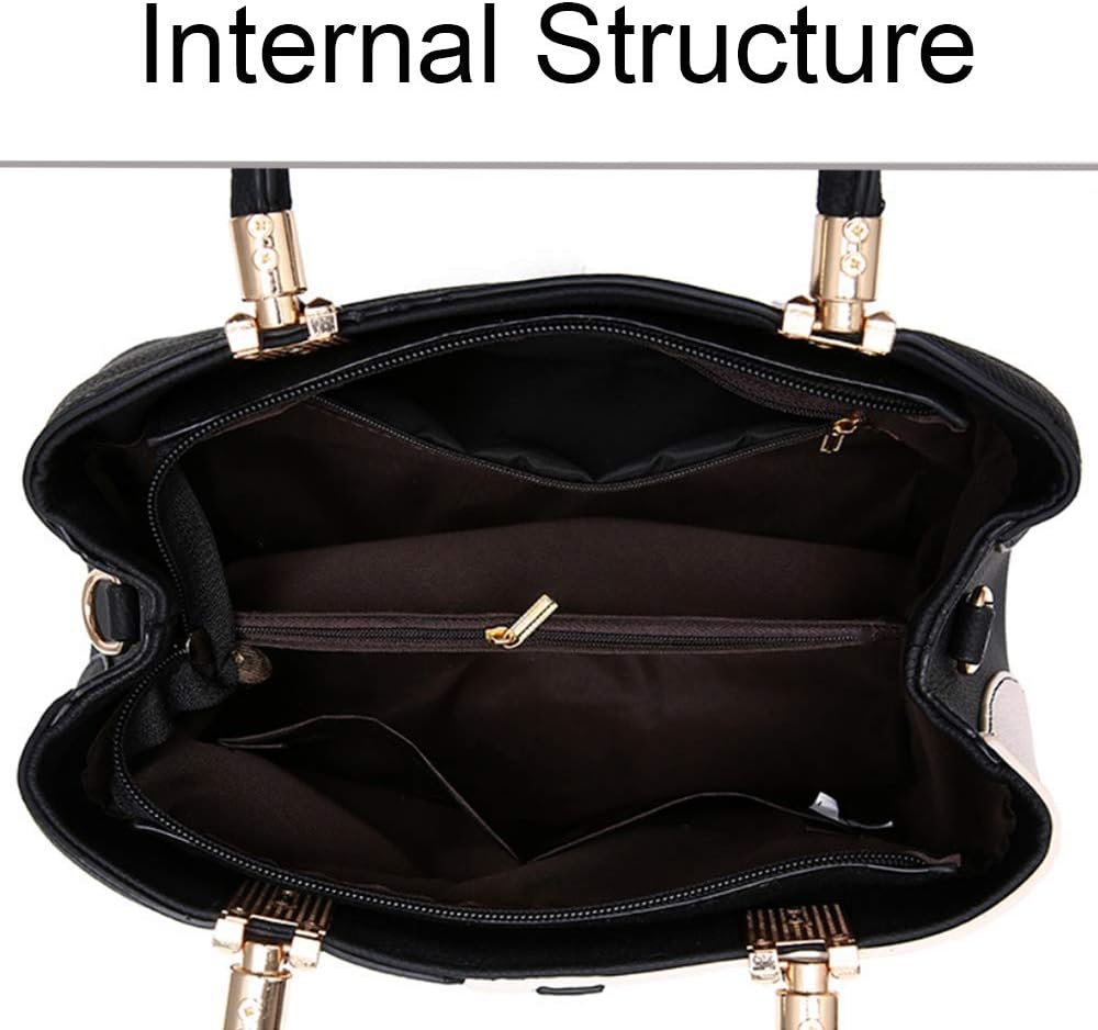 Downupdown Womens Handbags Faux Leather Satchel Contrast Color Patchwork Tote Bag Top Handle Purse Crossbody Bag Shoulder Bag