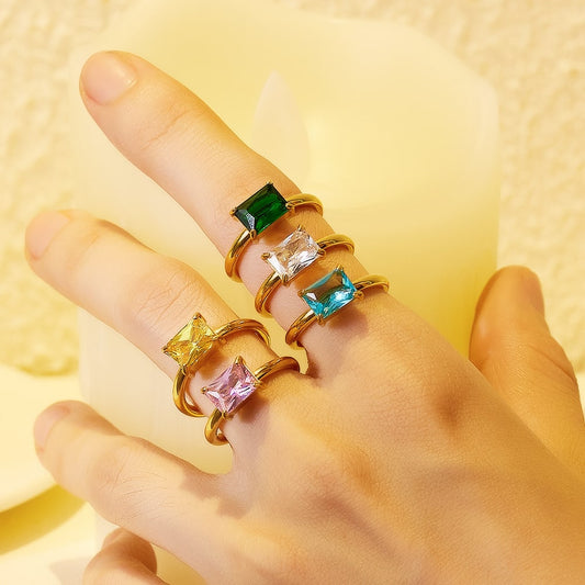 Unik Stainless steel titanium 18k gold plated gemstone agate ring