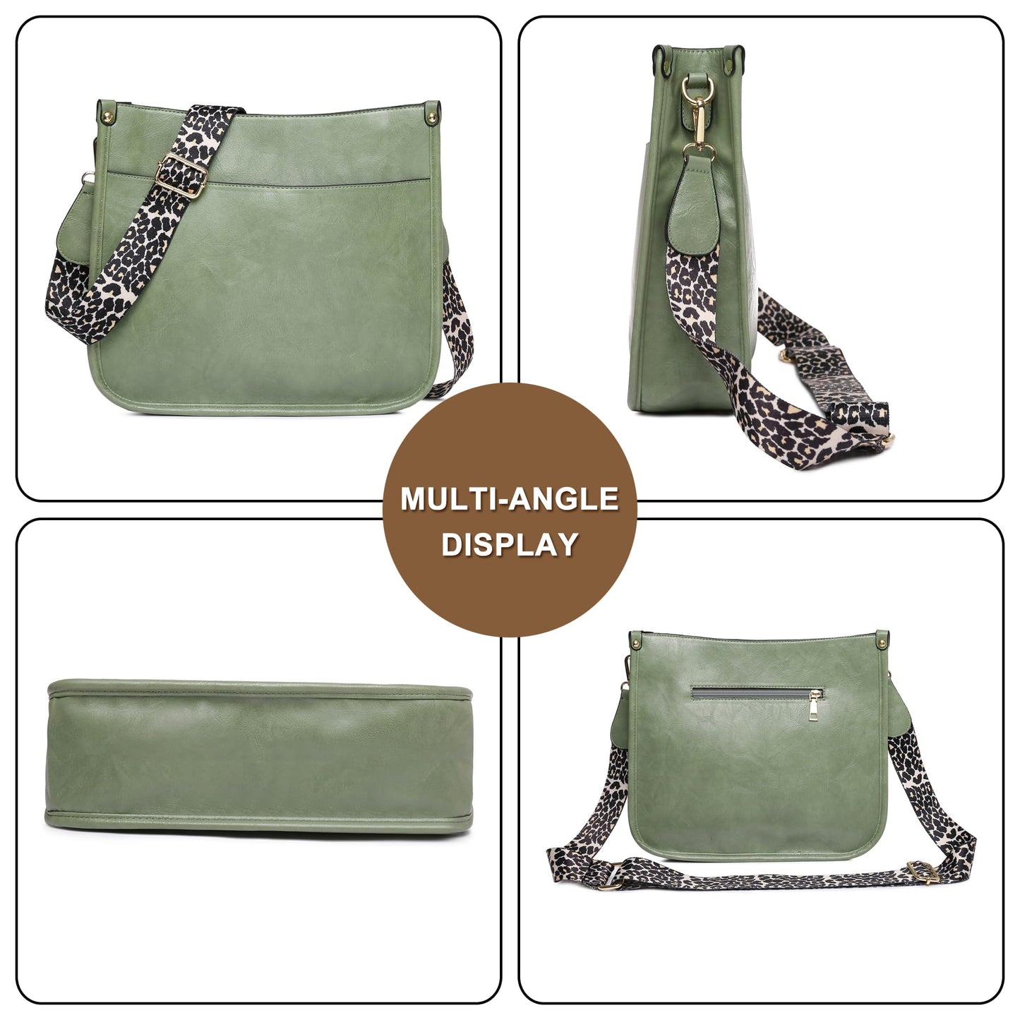 Unik Classic Leather Crossbody Bag with Leopard print shoulder strap