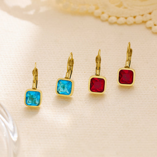 Unik Stainless steel plated 18-karat gold with blue diamond earrings