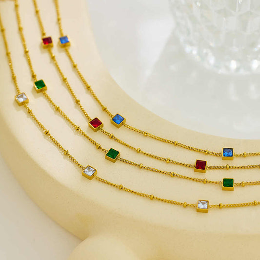 Unik Stainless steel 18K gold-plated zircon necklace