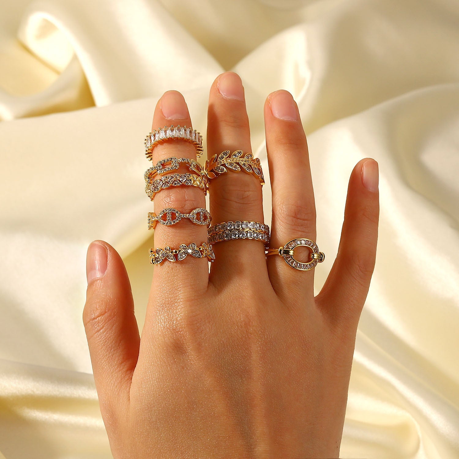 XIXI JEWELRY 18-karat gold plated copper set zirconium open ring
