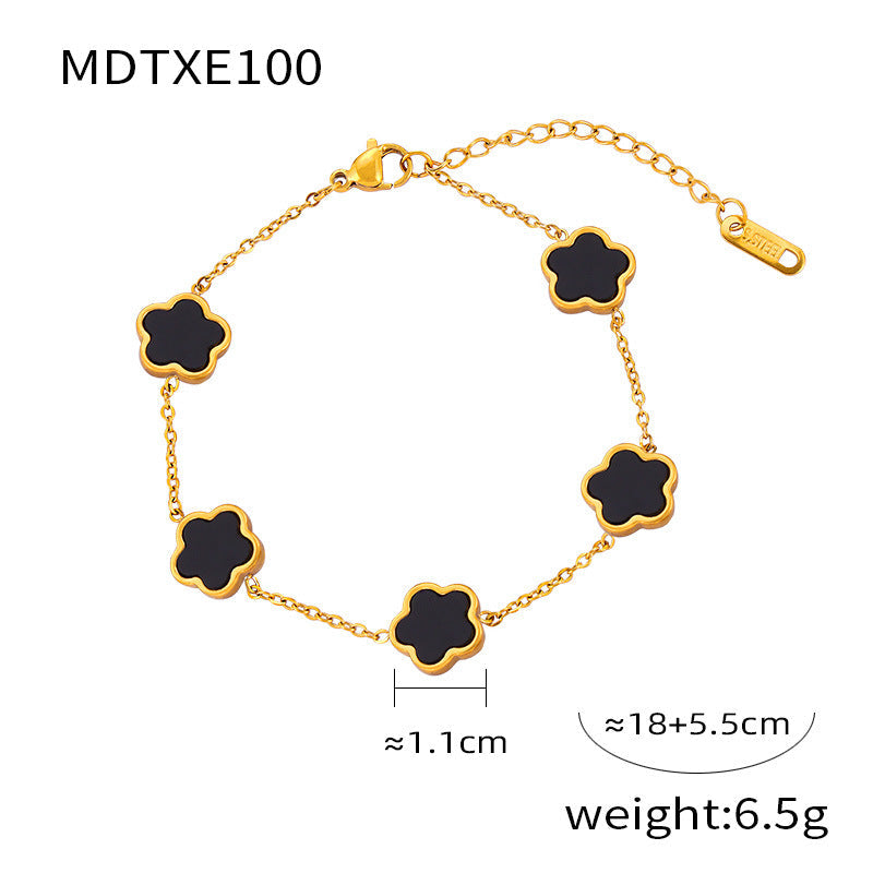 Unik Inlaid with white rock pentleaf flower shape titanium steel Earrings + Necklace + Bracelet
