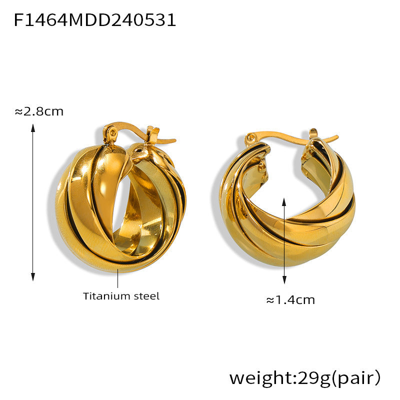 Unik Steel gold plated earrings irregular twist braided ear buckle color preservation