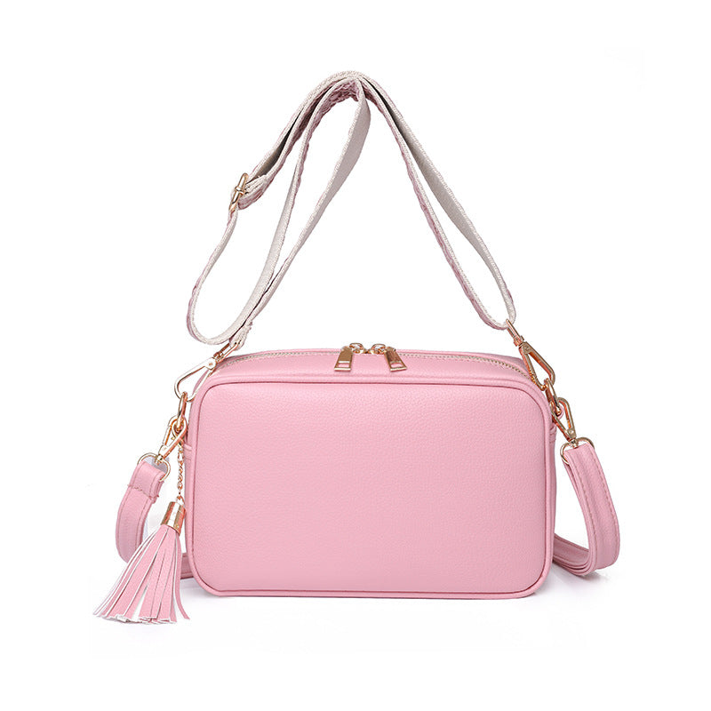 Unik Trendy Pink Crossbody Bag with Tassel Detail and Adjustable Strap