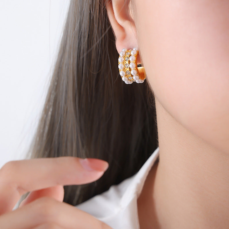Unik Gold-plated earrings with zircon titanium steel