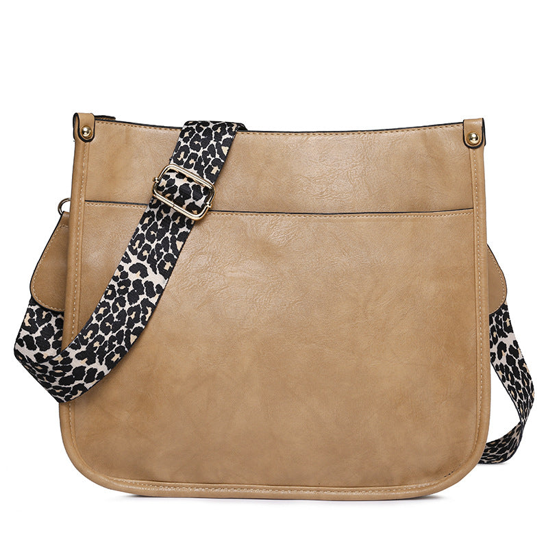 Unik Classic Leather Crossbody Bag with Leopard print shoulder strap