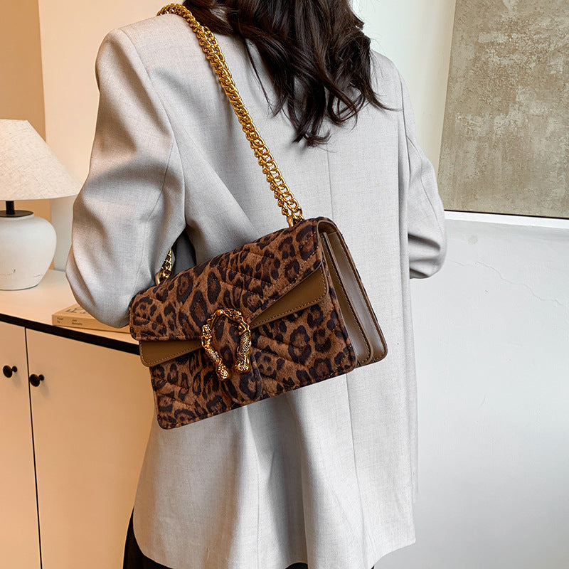 Unik 2025 Girls Leopard Chain Shoulder Crossbody Bag