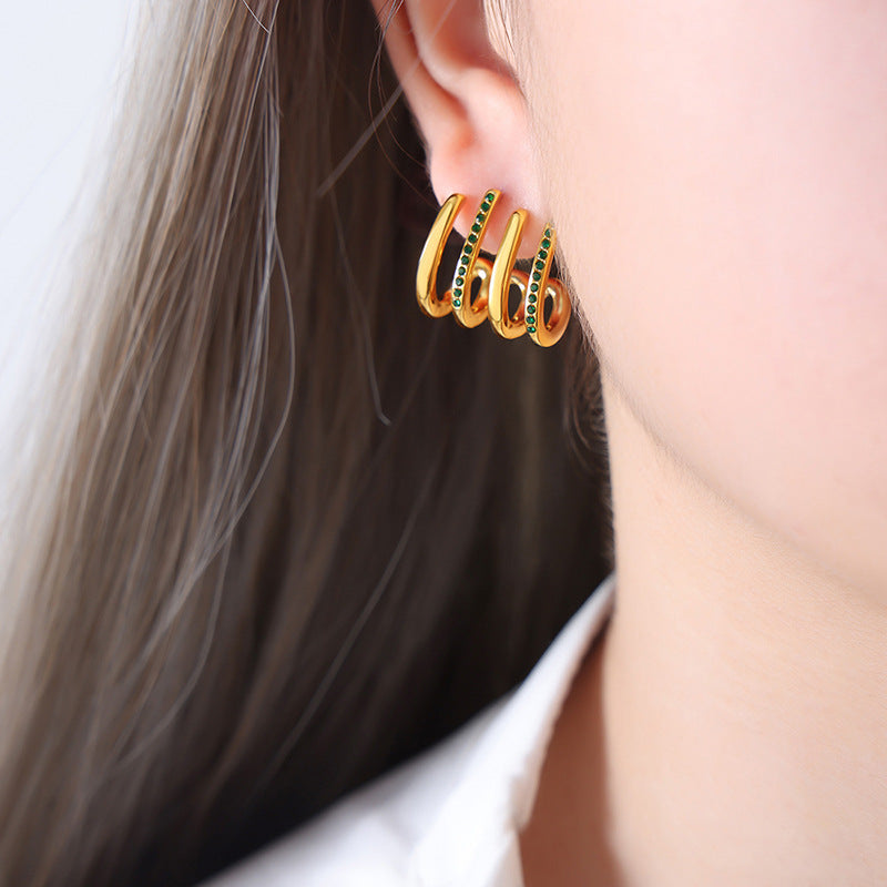 Unik Gold-plated earrings with zircon titanium steel