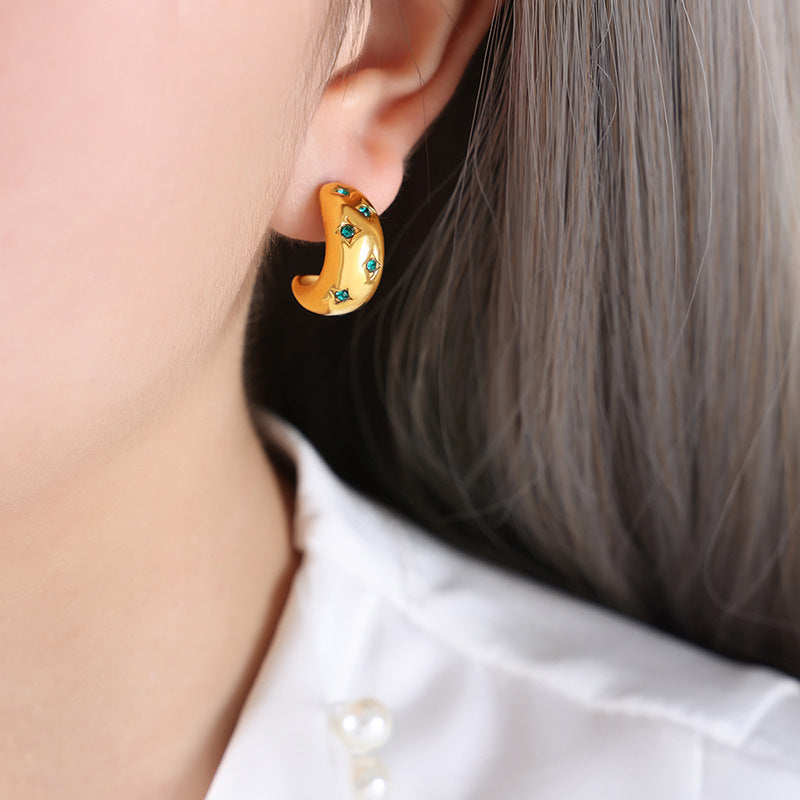 Unik Gold-plated earrings with zircon titanium steel