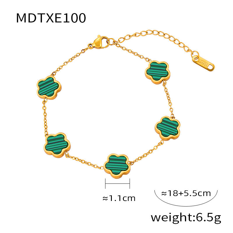 Unik Inlaid with white rock pentleaf flower shape titanium steel Earrings + Necklace + Bracelet