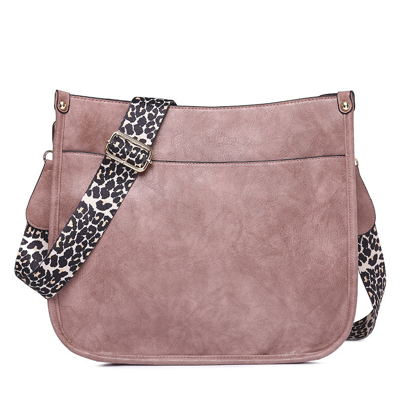 Unik Classic Leather Crossbody Bag with Leopard print shoulder strap