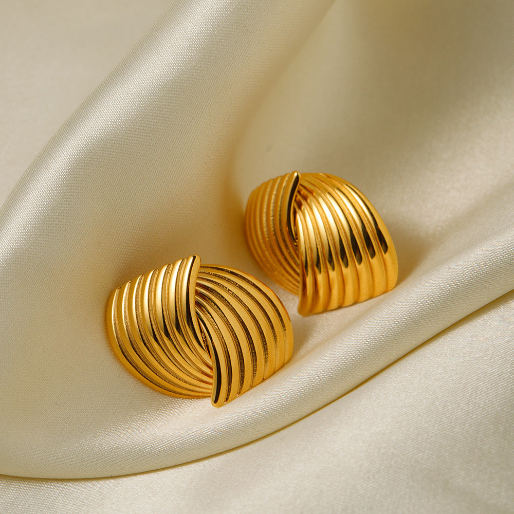 Unik 18-karat gold plated stainless steel interlaced earrings with stripe texture