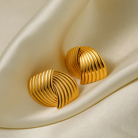 Unik 18-karat gold plated stainless steel interlaced earrings with stripe texture
