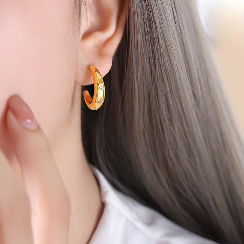Unik Gold-plated earrings with zircon titanium steel