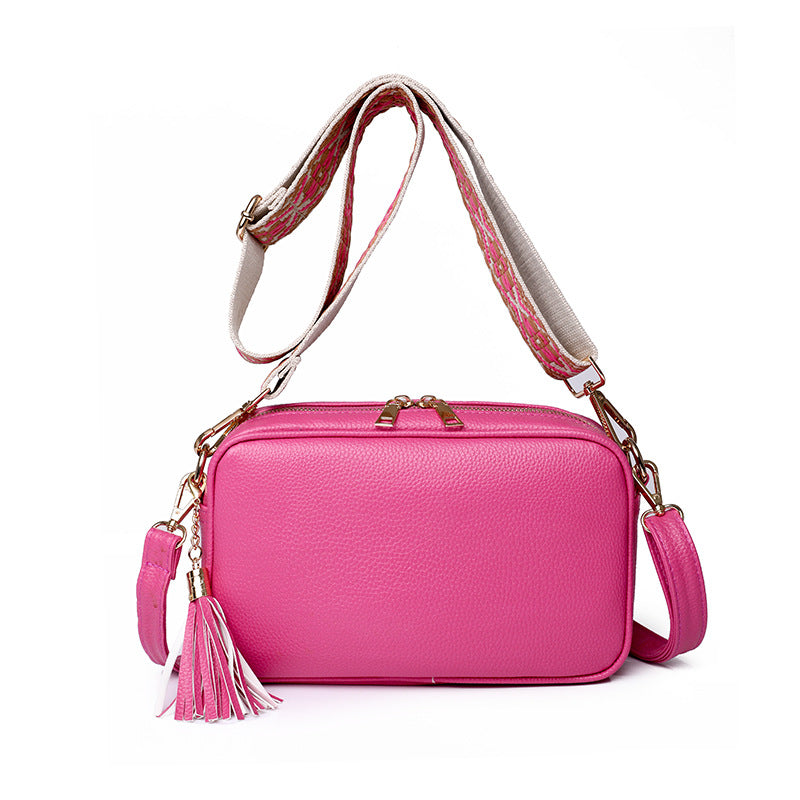 Unik Trendy Pink Crossbody Bag with Tassel Detail and Adjustable Strap