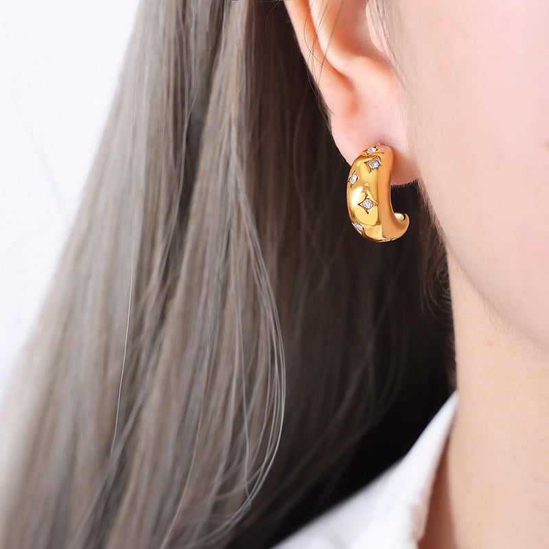 Unik Gold-plated earrings with zircon titanium steel