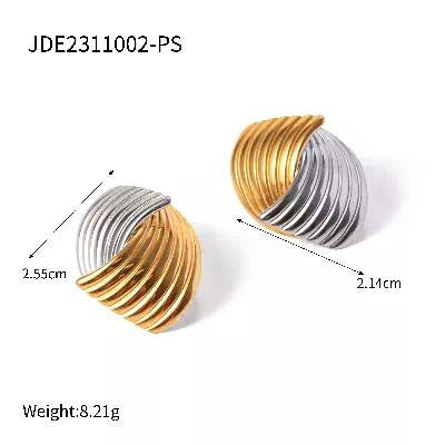 Unik 18-karat gold plated stainless steel interlaced earrings with stripe texture