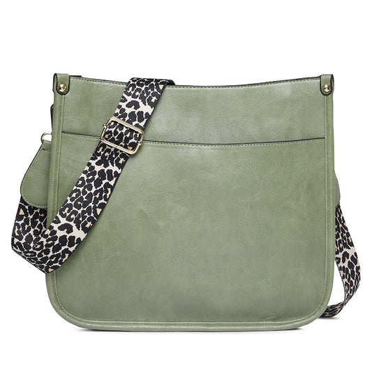 Unik Classic Leather Crossbody Bag with Leopard print shoulder strap