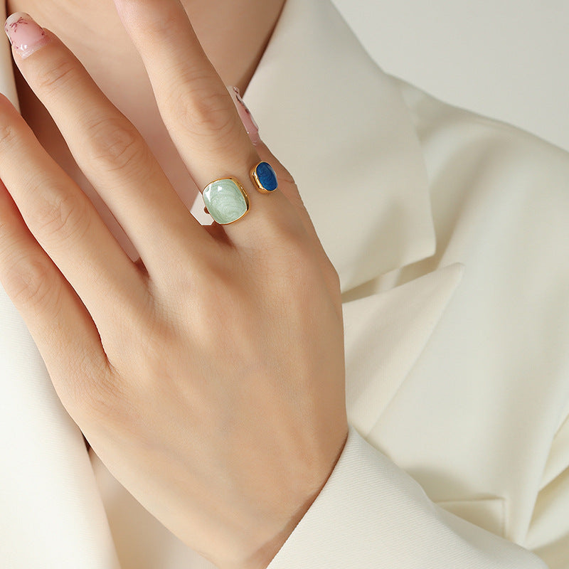 Unik French enamel dripping open ring