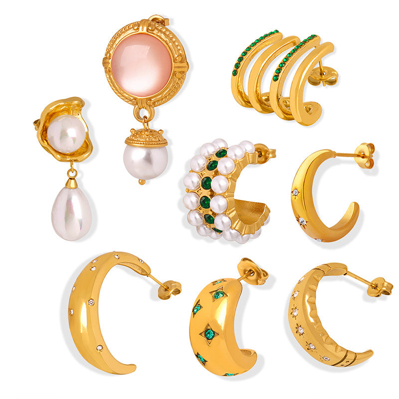 Unik Gold-plated earrings with zircon titanium steel