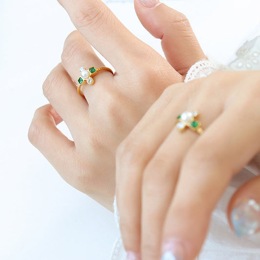 Unik Baroque imitation pearl set rhinestone French ring