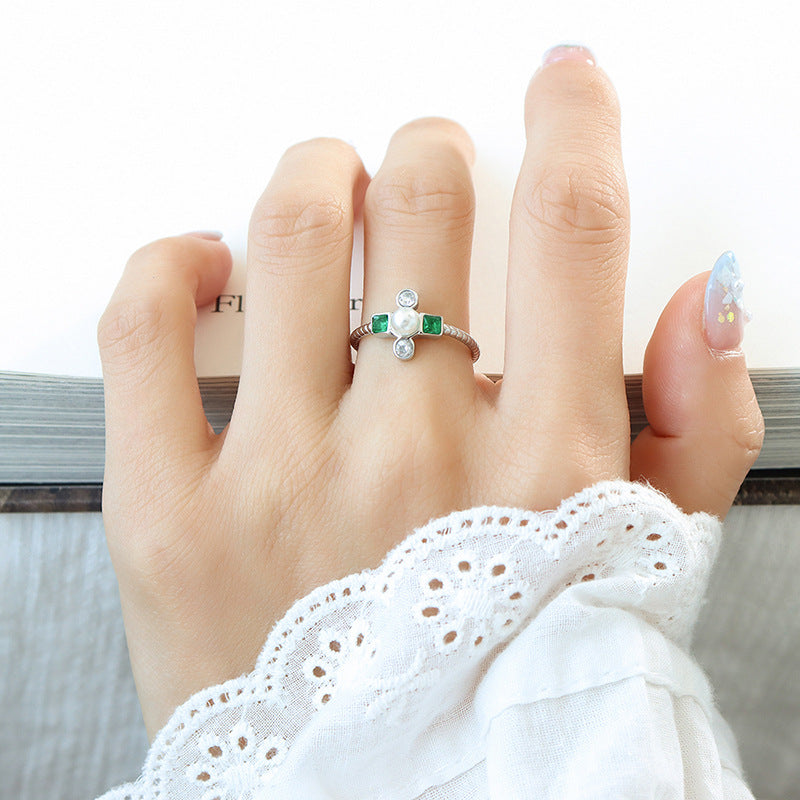 Unik Baroque imitation pearl set rhinestone French ring