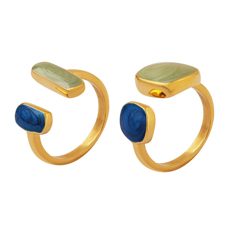 Unik French enamel dripping open ring