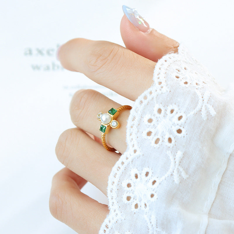 Unik Baroque imitation pearl set rhinestone French ring
