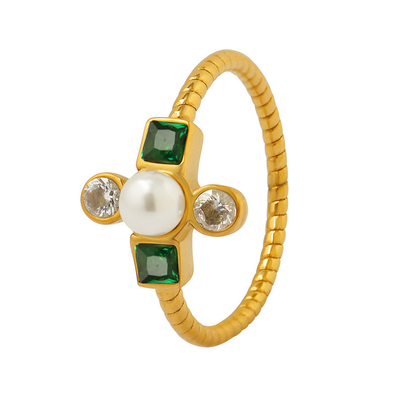 Unik Baroque imitation pearl set rhinestone French ring