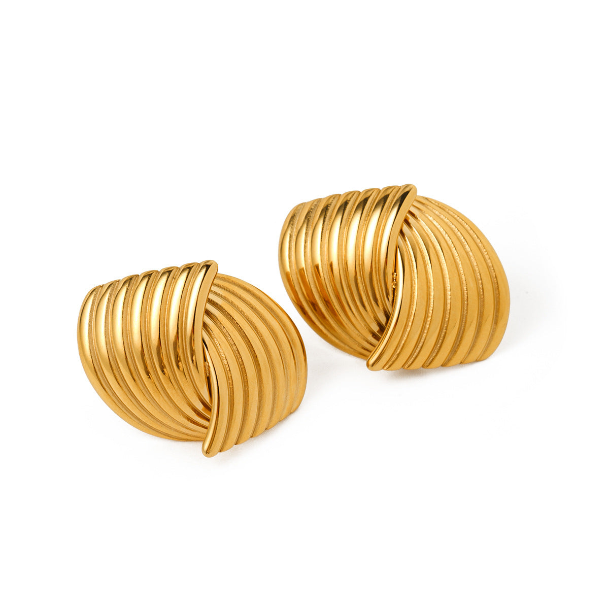 Unik 18-karat gold plated stainless steel interlaced earrings with stripe texture