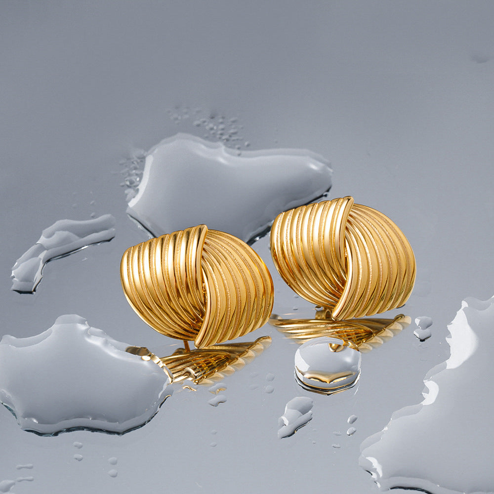Unik 18-karat gold plated stainless steel interlaced earrings with stripe texture