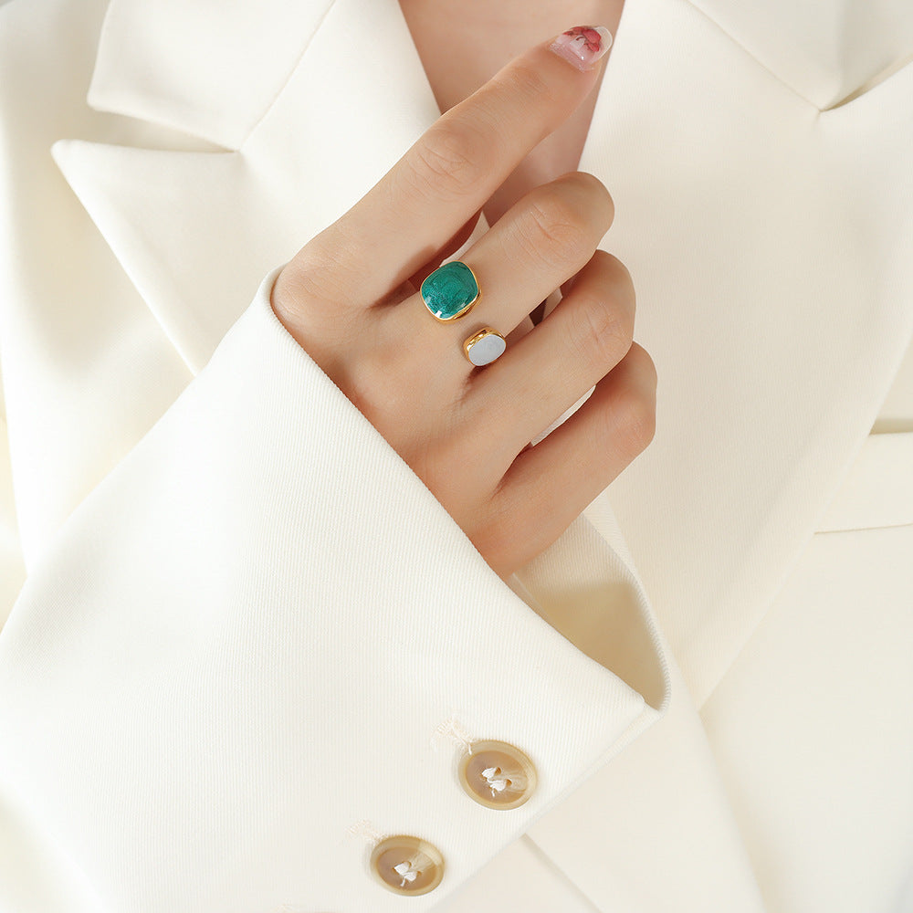 Unik French enamel dripping open ring