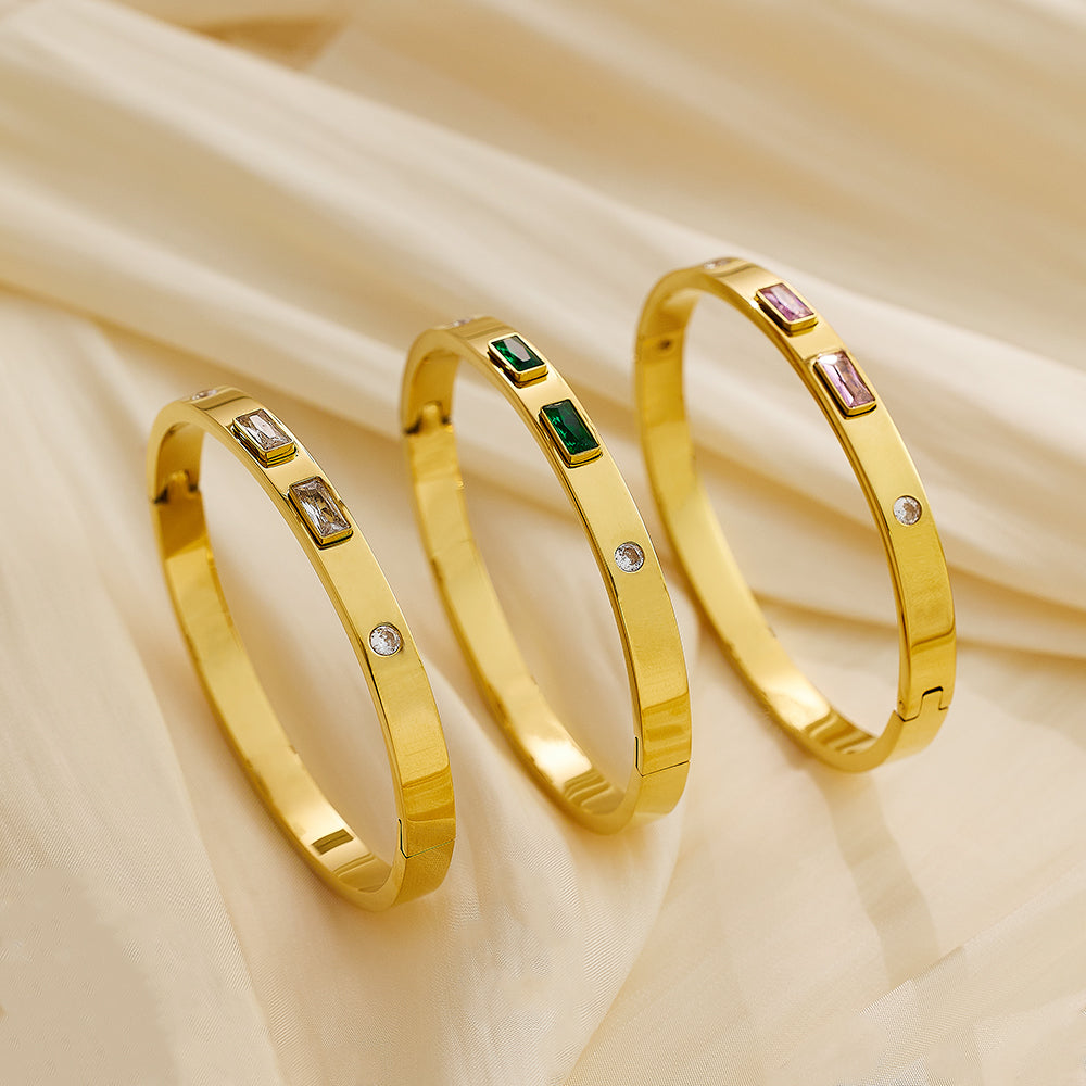 Unik Stainless steel plated 18-karat gold Rectangular stone bracelet